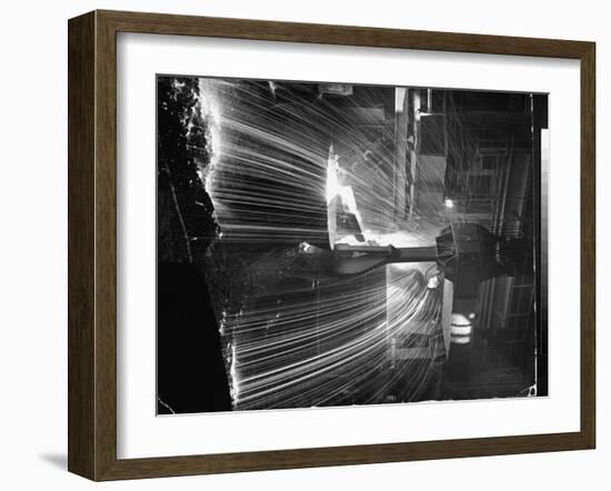 Molten Steel Being Poured from an Open Hearth Furnace at Carnegie Illinois Steel Mill-Andreas Feininger-Framed Photographic Print