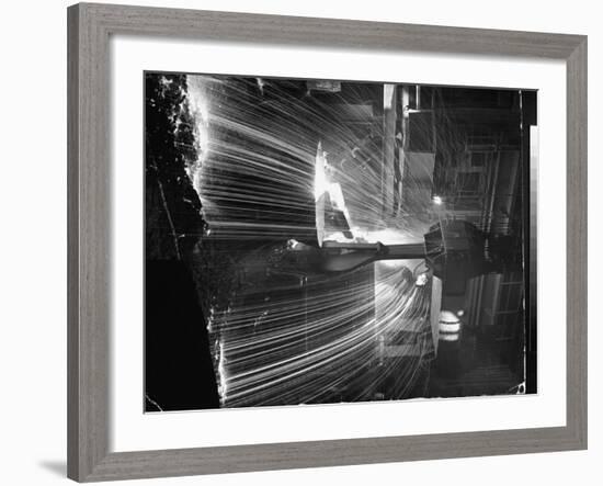 Molten Steel Being Poured from an Open Hearth Furnace at Carnegie Illinois Steel Mill-Andreas Feininger-Framed Photographic Print