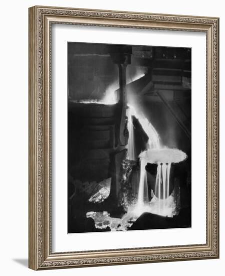 Molten Steel Cascading in Otis Steel Mill in Historic "Pouring the Heat" Photo-Margaret Bourke-White-Framed Photographic Print