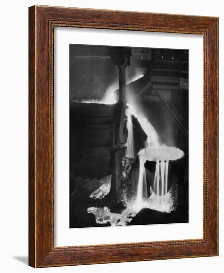 Molten Steel Cascading in Otis Steel Mill in Historic "Pouring the Heat" Photo-Margaret Bourke-White-Framed Photographic Print