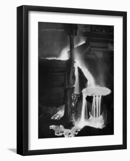 Molten Steel Cascading in Otis Steel Mill in Historic "Pouring the Heat" Photo-Margaret Bourke-White-Framed Photographic Print