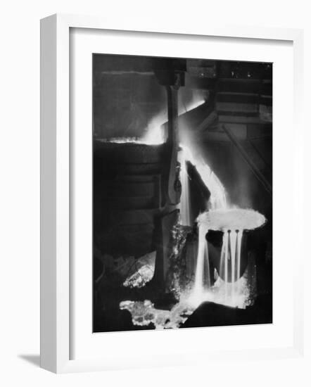 Molten Steel Cascading in Otis Steel Mill in Historic "Pouring the Heat" Photo-Margaret Bourke-White-Framed Photographic Print