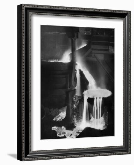 Molten Steel Cascading in Otis Steel Mill in Historic "Pouring the Heat" Photo-Margaret Bourke-White-Framed Photographic Print