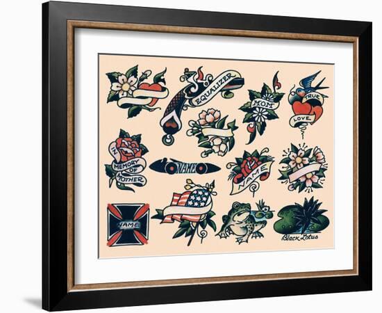 Mom, Guns & True Love, Authentic Tattoo Flash by Norman Collins, aka, Sailor Jerry-null-Framed Art Print