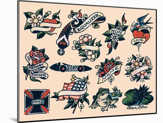 Mom, Guns & True Love, Authentic Tattoo Flash by Norman Collins, aka, Sailor Jerry-null-Mounted Art Print