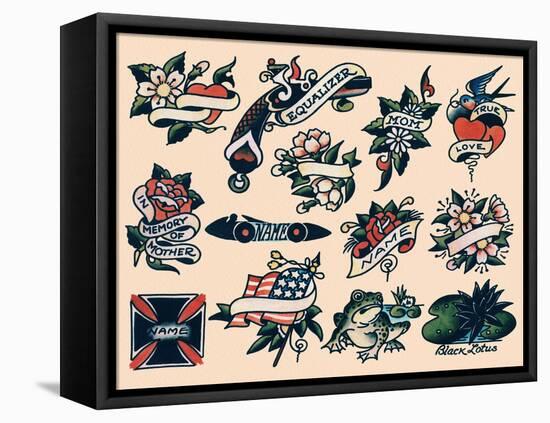 Mom, Guns & True Love, Authentic Tattoo Flash by Norman Collins, aka, Sailor Jerry-null-Framed Stretched Canvas