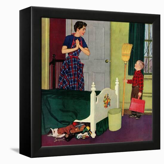 "Mom, I Cleaned My Room!", April 2, 1955-Richard Sargent-Framed Premier Image Canvas