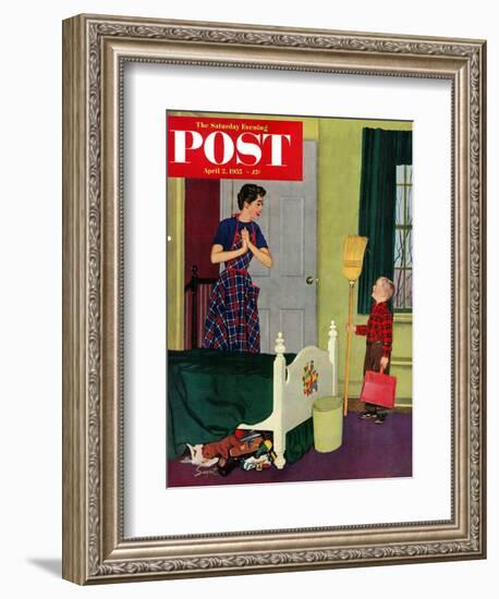 "Mom, I Cleaned My Room!" Saturday Evening Post Cover, April 2, 1955-Richard Sargent-Framed Giclee Print