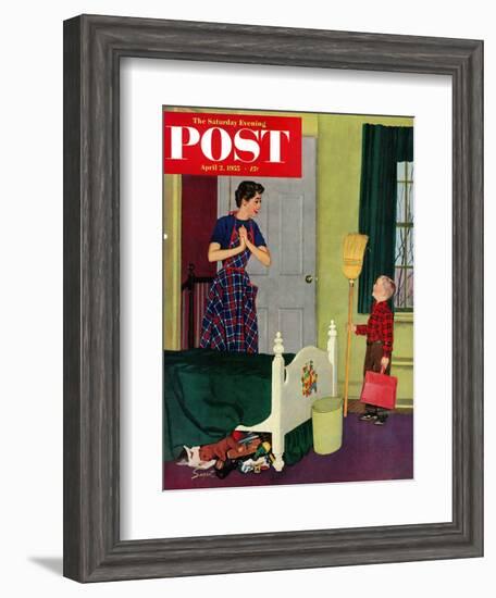 "Mom, I Cleaned My Room!" Saturday Evening Post Cover, April 2, 1955-Richard Sargent-Framed Giclee Print