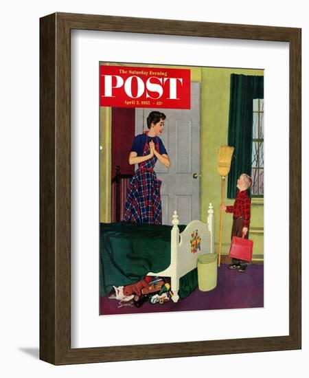 "Mom, I Cleaned My Room!" Saturday Evening Post Cover, April 2, 1955-Richard Sargent-Framed Giclee Print