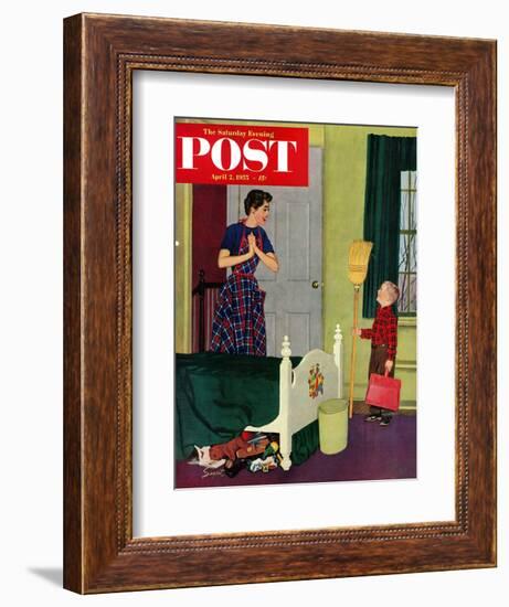 "Mom, I Cleaned My Room!" Saturday Evening Post Cover, April 2, 1955-Richard Sargent-Framed Giclee Print