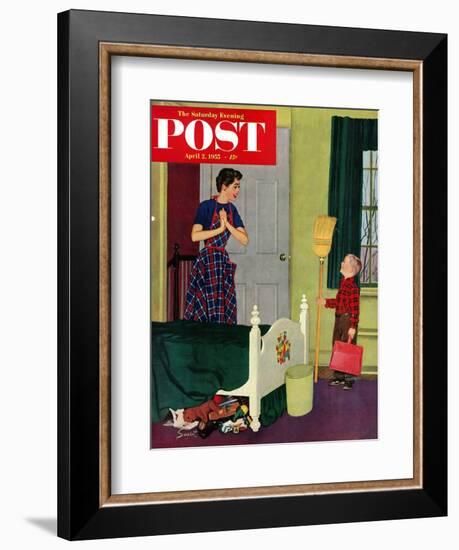 "Mom, I Cleaned My Room!" Saturday Evening Post Cover, April 2, 1955-Richard Sargent-Framed Giclee Print