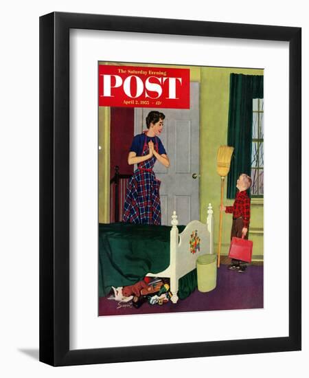 "Mom, I Cleaned My Room!" Saturday Evening Post Cover, April 2, 1955-Richard Sargent-Framed Giclee Print