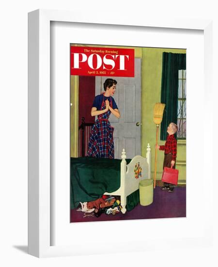 "Mom, I Cleaned My Room!" Saturday Evening Post Cover, April 2, 1955-Richard Sargent-Framed Giclee Print