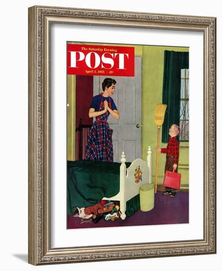 "Mom, I Cleaned My Room!" Saturday Evening Post Cover, April 2, 1955-Richard Sargent-Framed Giclee Print