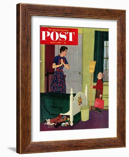 "Mom, I Cleaned My Room!" Saturday Evening Post Cover, April 2, 1955-Richard Sargent-Framed Giclee Print