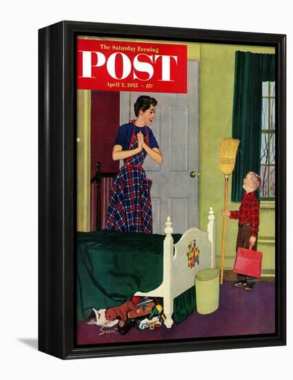 "Mom, I Cleaned My Room!" Saturday Evening Post Cover, April 2, 1955-Richard Sargent-Framed Premier Image Canvas