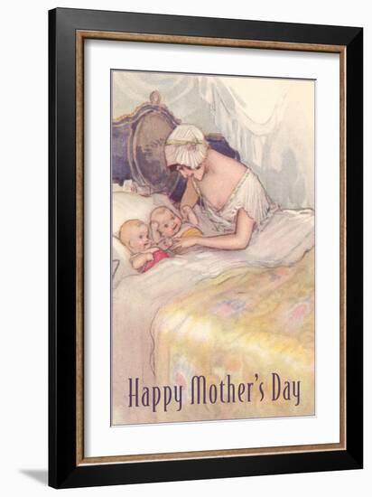 Mom Tucking in Two Babies-null-Framed Art Print