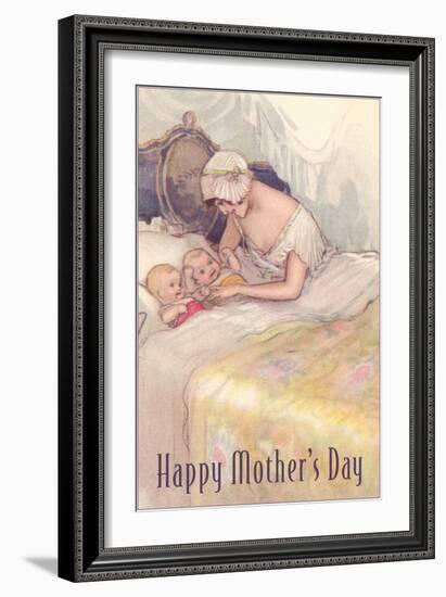 Mom Tucking in Two Babies-null-Framed Art Print