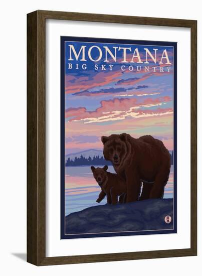 Momma Bear and Cub, Montana-Lantern Press-Framed Art Print