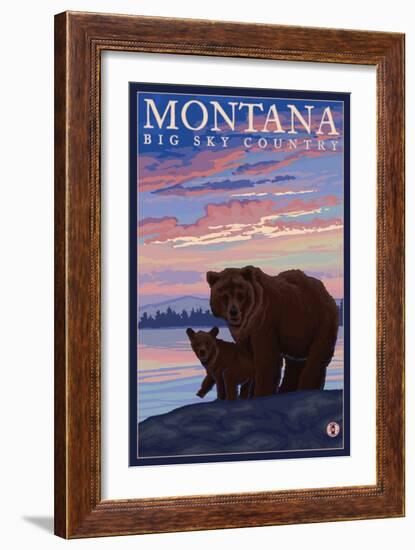 Momma Bear and Cub, Montana-Lantern Press-Framed Art Print