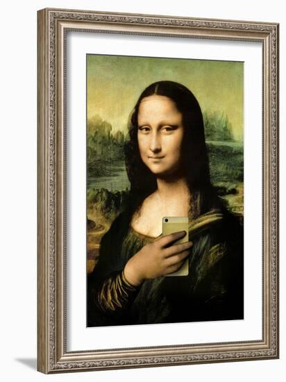 Mona Lisa Selfie Portrait-null-Framed Art Print