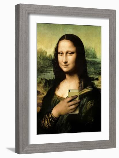 Mona Lisa Selfie Portrait-null-Framed Art Print