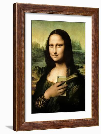 Mona Lisa Selfie Portrait-null-Framed Art Print