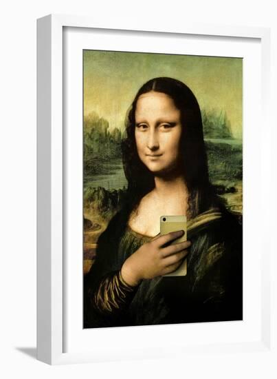 Mona Lisa Selfie Portrait-null-Framed Art Print