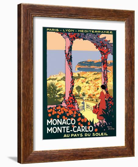 Monaco Monte-Carlo - Au pays du Soleil (Land of the Sun), Vintage Railroad Travel Poster, 1920-Roger Broders-Framed Art Print