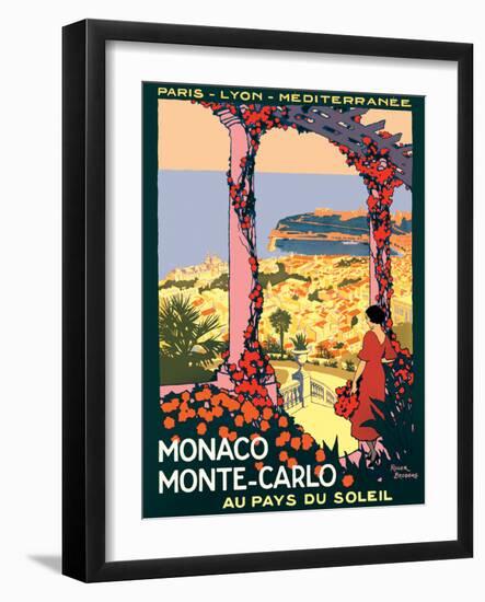 Monaco Monte-Carlo - Au pays du Soleil (Land of the Sun), Vintage Railroad Travel Poster, 1920-Roger Broders-Framed Art Print