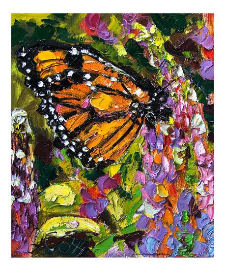 Monarch Butterfly On Lupines Oil Painting Giclee Print Ginette