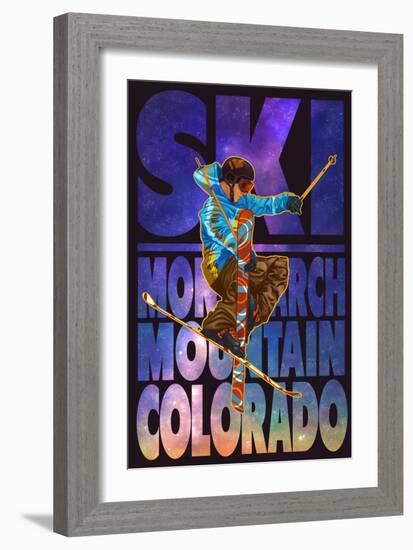 Monarch Mountain, Colorado - Milky Way Skier-Lantern Press-Framed Art Print