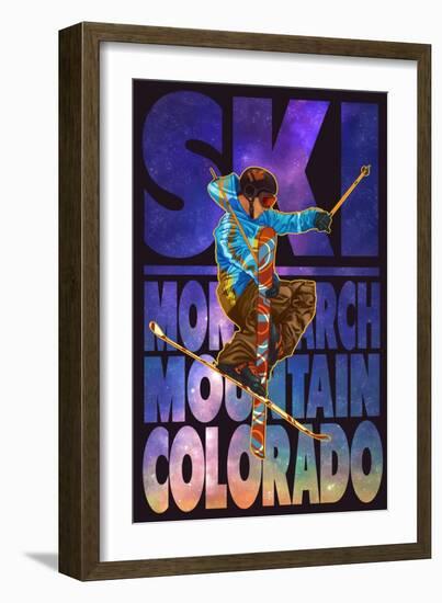 Monarch Mountain, Colorado - Milky Way Skier-Lantern Press-Framed Art Print