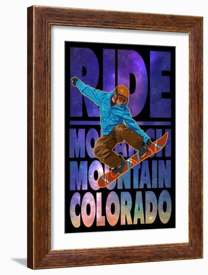 Monarch Mountain, Colorado - Milky Way Snowboarder-Lantern Press-Framed Premium Giclee Print