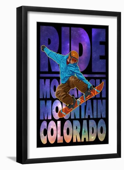 Monarch Mountain, Colorado - Milky Way Snowboarder-Lantern Press-Framed Premium Giclee Print
