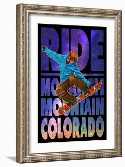 Monarch Mountain, Colorado - Milky Way Snowboarder-Lantern Press-Framed Art Print