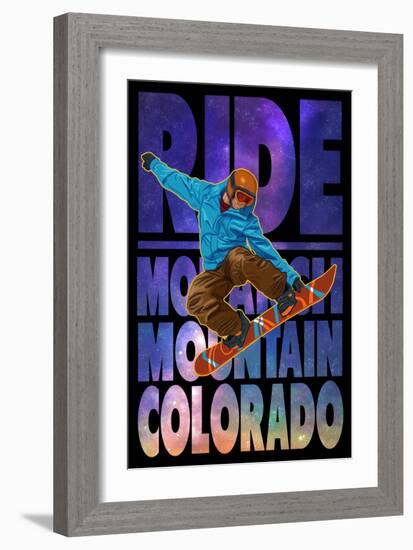 Monarch Mountain, Colorado - Milky Way Snowboarder-Lantern Press-Framed Art Print