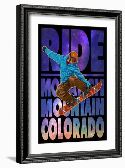 Monarch Mountain, Colorado - Milky Way Snowboarder-Lantern Press-Framed Art Print