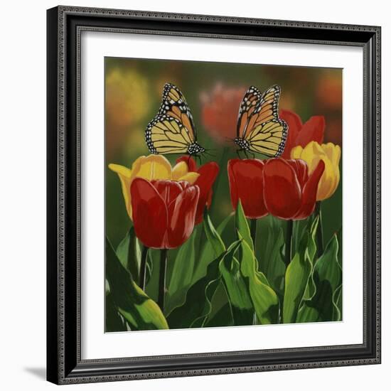 Monarchs and Tulips-William Vanderdasson-Framed Giclee Print