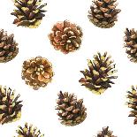 Seamless Floral Pattern on a White with Pinecone. Festive Christmas Background with Watercolor Real-Monash-Art Print