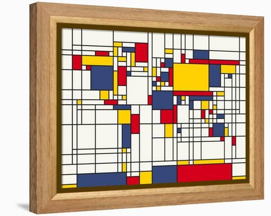 Mondrian Abstract World Map-Michael Tompsett-Framed Stretched Canvas