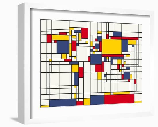 Mondrian Abstract World Map-Michael Tompsett-Framed Art Print