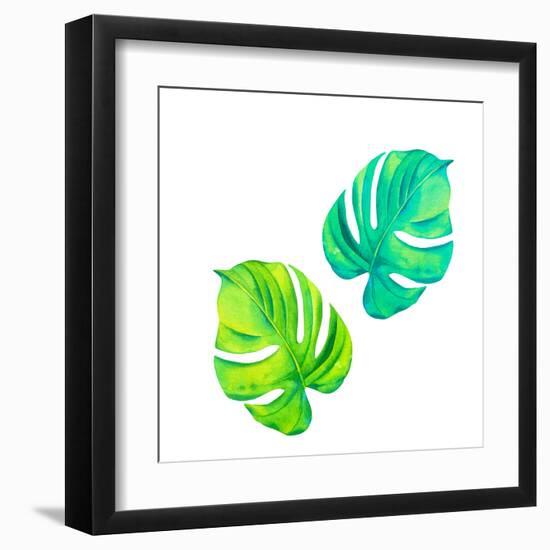 Monestera Leaves in Watercolor-rosapompelmo-Framed Art Print