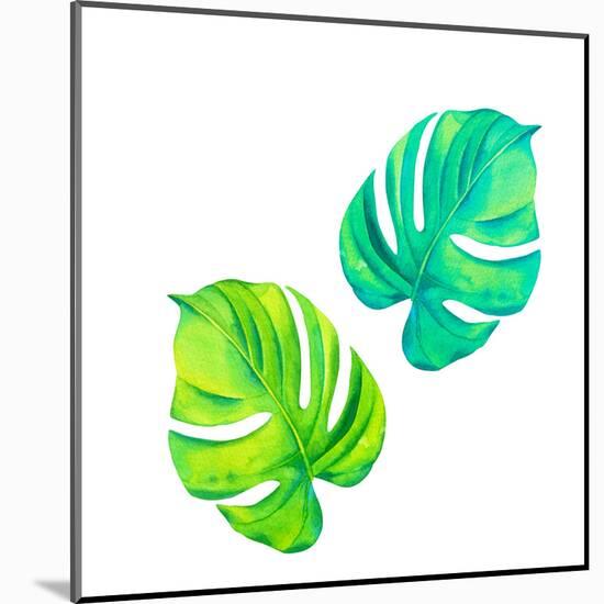 Monestera Leaves in Watercolor-rosapompelmo-Mounted Art Print