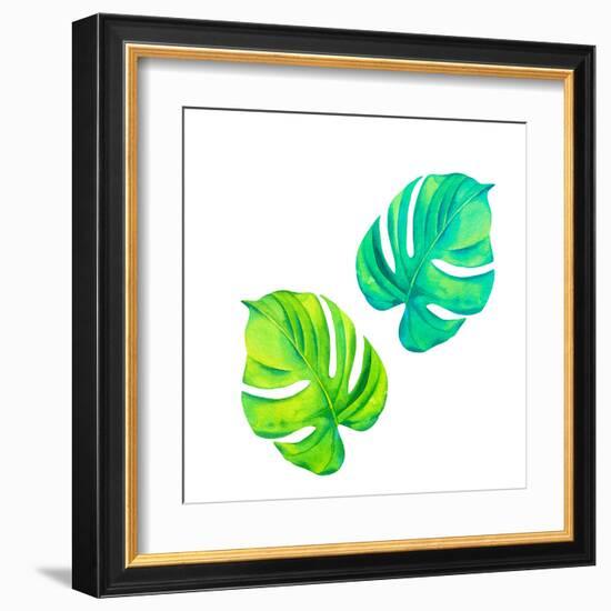 Monestera Leaves in Watercolor-rosapompelmo-Framed Art Print