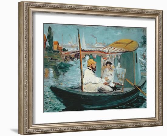 Monet in His Floating Studio, 1874-Edouard Manet-Framed Giclee Print