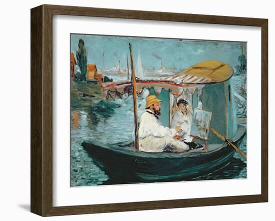 Monet in His Floating Studio, 1874-Edouard Manet-Framed Giclee Print