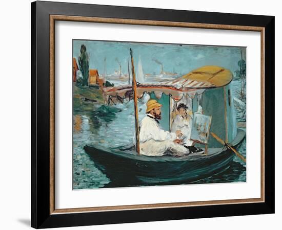 Monet in His Floating Studio, 1874-Edouard Manet-Framed Giclee Print