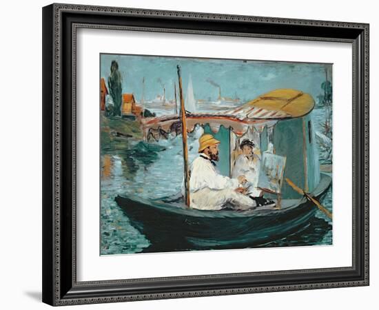 Monet in His Floating Studio, 1874-Edouard Manet-Framed Giclee Print